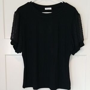 Black Short Sleeve Shirt with Sheer Puff Dot Sleeve Accents Size XL New no Tags